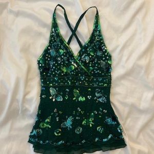 Vintage Y2K beaded green Bebe top